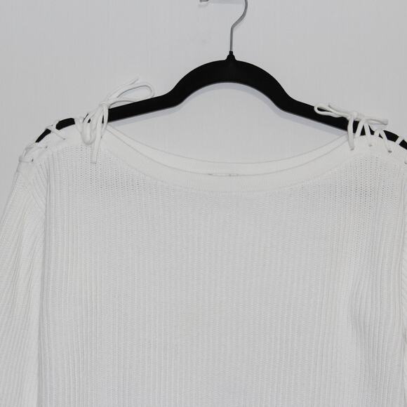 MaxMara 100% Cotton White Boatneck Knit Sweater Tie Detail Size Large - Picture 3 of 6